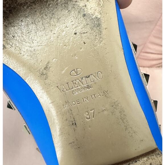 VALENTINO Shoes Ballet Flats Size 37 Blue ROCKSTUD Studded Pointed Toe Luxury - Picture 6 of 16